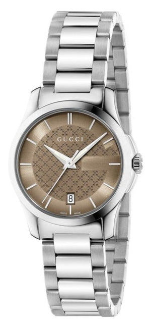 Gucci G Timeless Brown Dial Silver Steel Strap Watch For Women - YA126526