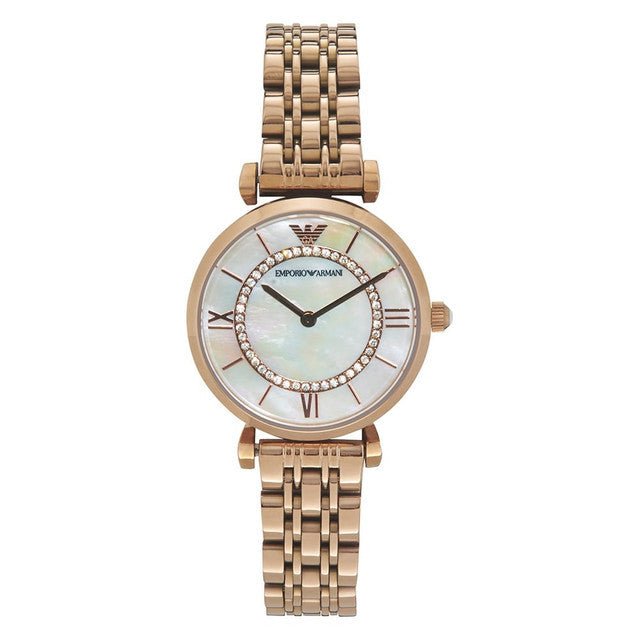 Emporio Armani Gianni T Bar Mother of Pearl Rose Gold Stainless Steel Strap Watch For Women - AR1909