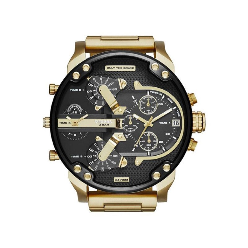 Diesel Mr Daddy 2.0 Chronograph Black Dial Gold Steel Strap Watch For Men - DZ7333