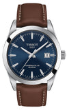 Tissot Gentleman Powermatic 80 Silicium Blue Dial Brown Leather Strap Watch For Men - T127.407.16.041.00