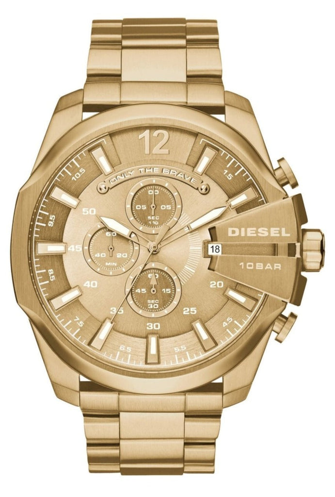Diesel Mega Chief Chronograph Gold Dial Gold Steel Strap Watch For Men - DZ4360