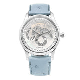 Gucci G Timeless Automatic Mother of Pearl Dial Blue Leather Strap Watch For Women - YA1264113