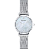 Emporio Armani Gianni T Bar Mother of Pearl Dial Silver Steel Strap Watch For Women - AR1955