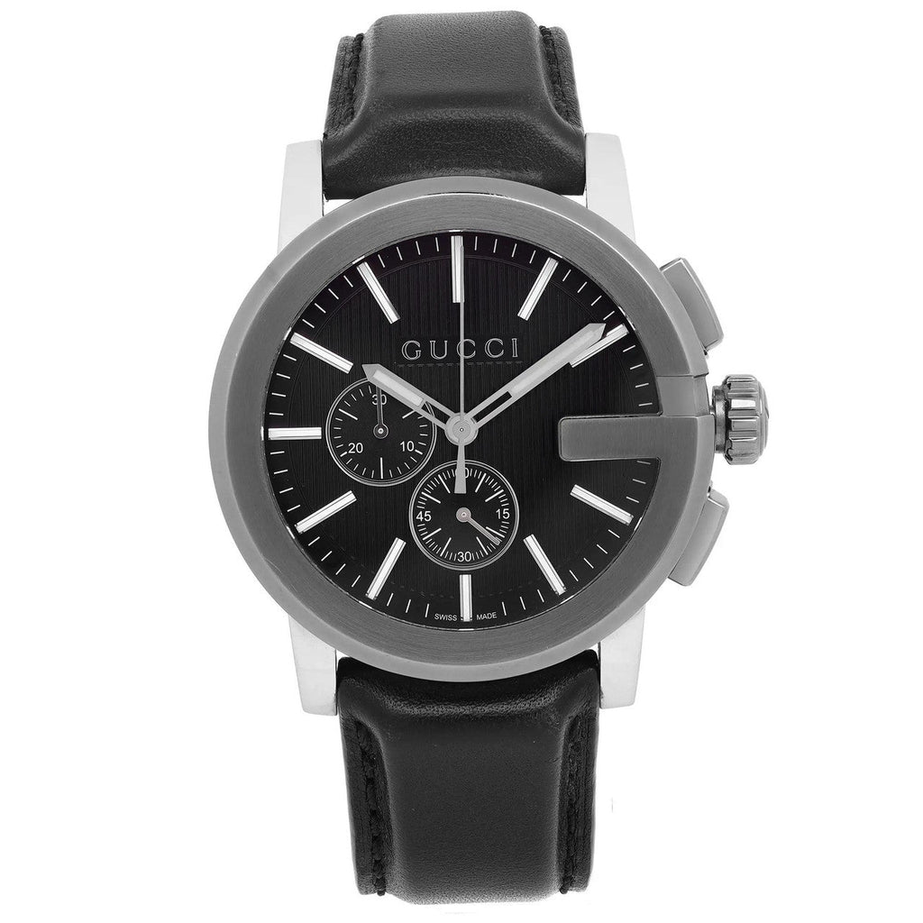 Gucci G Chrono Black Dial Black Leather Strap Watch For Men - YA101205