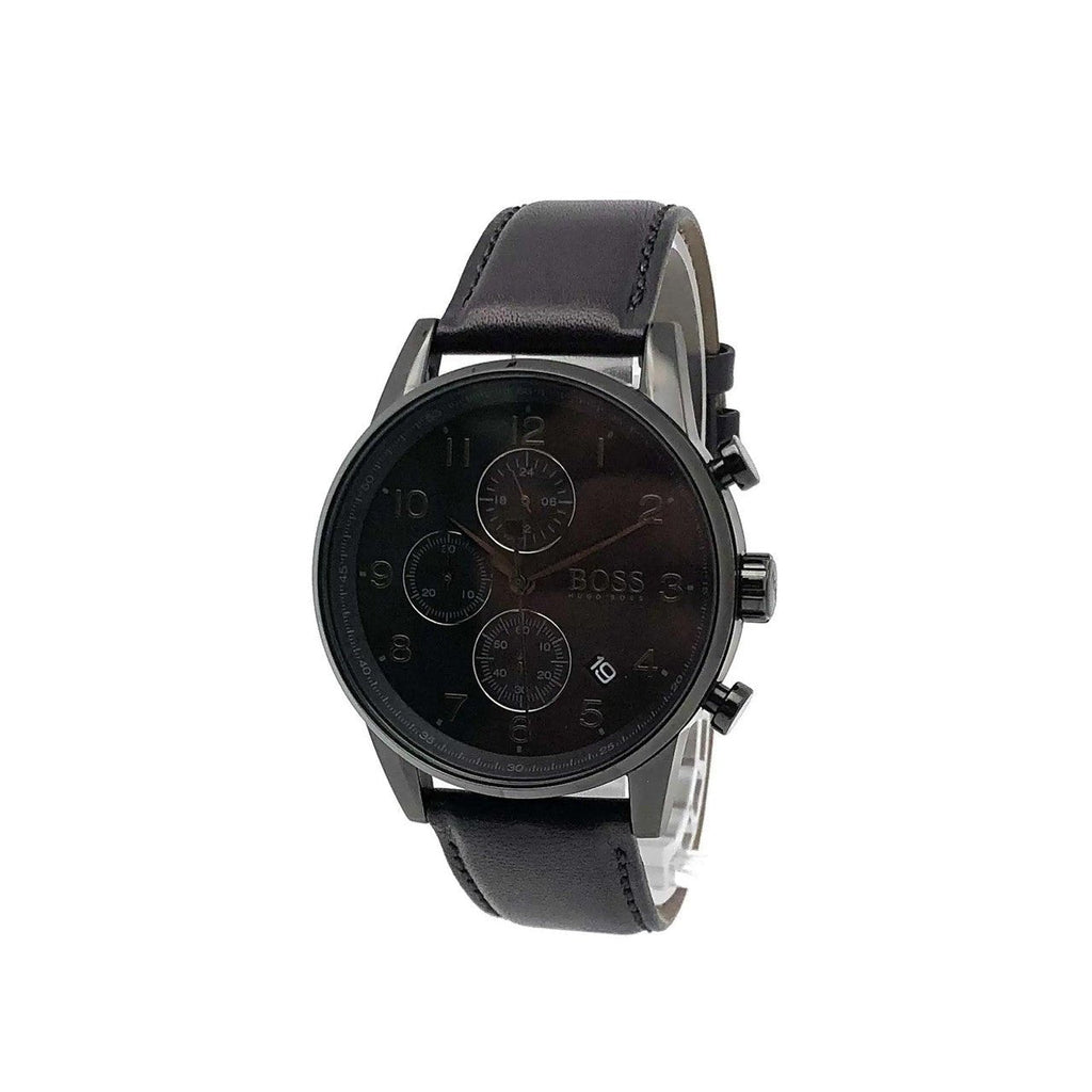 Hugo Boss Navigator Black Dial Black Leather Strap Watch for Men - 1513497