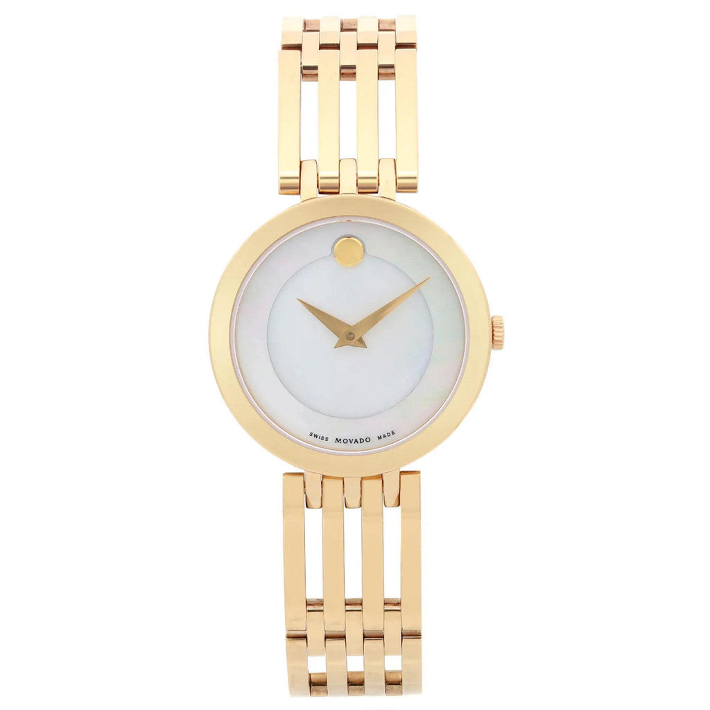 Movado Esperanza 28mm Mother of Pearl Dial Gold Steel Strap Watch For Women - 0607054