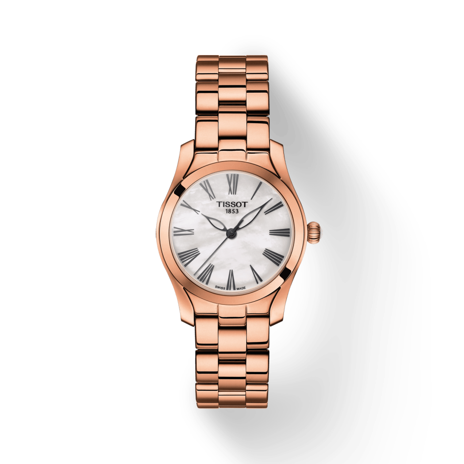 Tissot T Wave Mother of Pearl Dial Rose Gold Steel Strap Watch For Women - T112.210.33.113.00