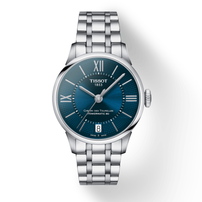 Tissot Chemin Des Tourelles Powermatic 80 Lady Blue Dial Silver Steel Strap Watch For Women - T099.207.11.048.00