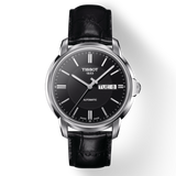 Tissot Automatics III Day Date Black Dial Black Leather Strap Watch For Men - T065.430.16.051.00