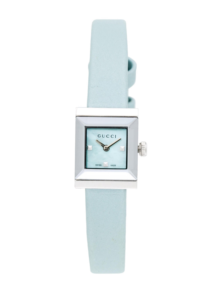 Gucci G-Frame Pastel Blue Mother of Pearl Dial Blue Leather Strap Watch For Women - YA128531