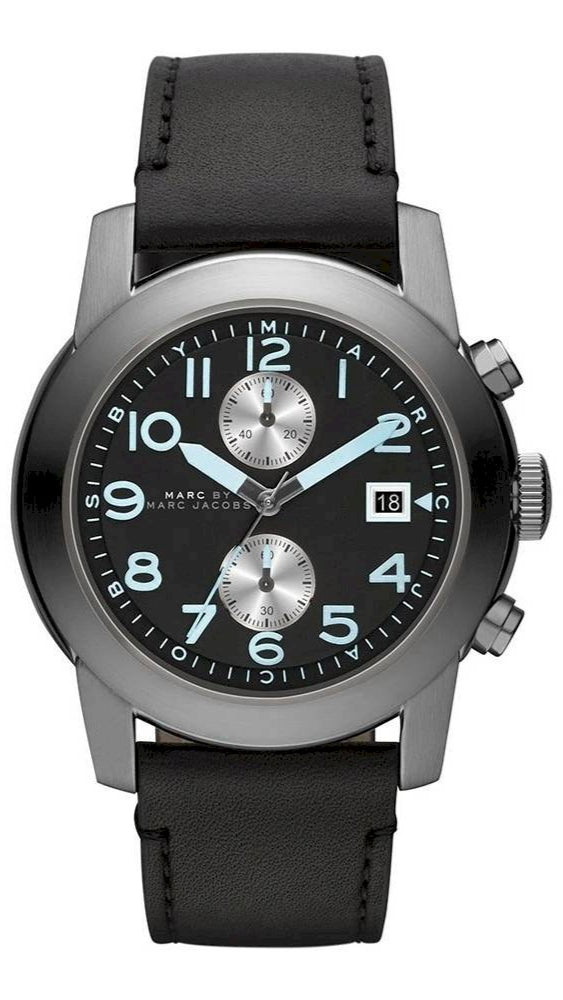 Marc Jacobs Larry Chronograph Black Dial Black Leather Strap Watch for Men - MBM5054
