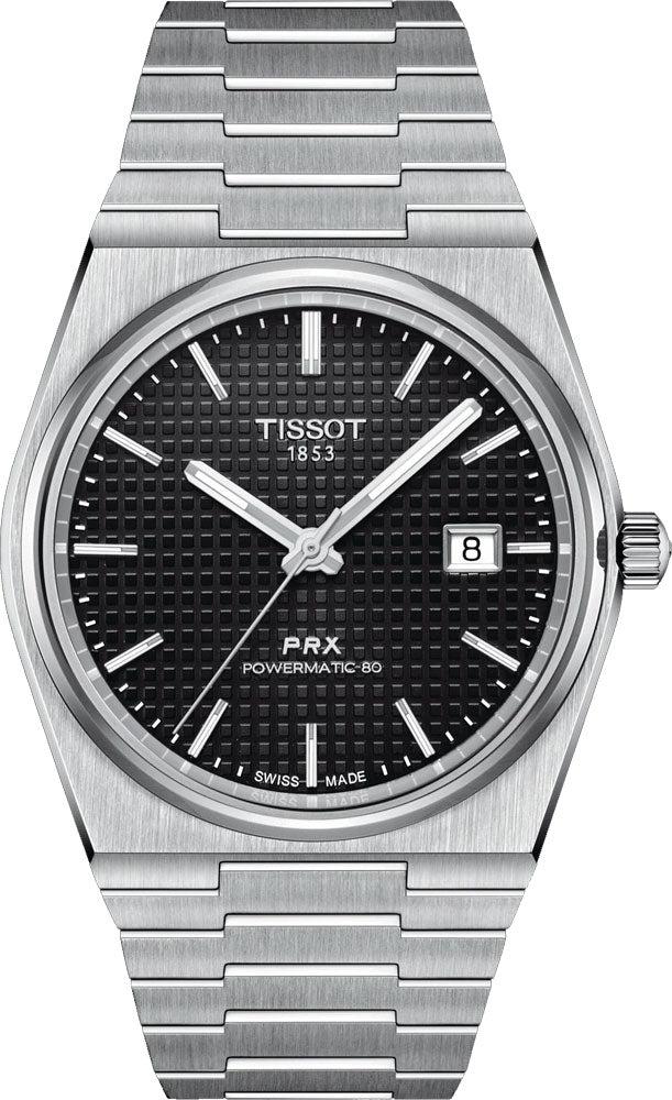 Tissot PRX Powermatic 80 Black Dial Silver Steel Strap Watch For Men - T137.407.11.051.00
