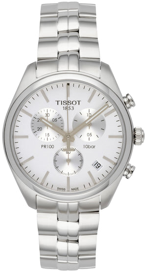 Tissot T Classic PR 100 Chronograph Silver Dial Silver Steel Strap Watch For Men - T101.417.11.031.00