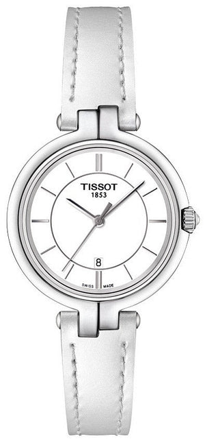 Tissot T Lady Flamingo White Dial White Leather Strap Watch For Women - T094.210.16.011.00