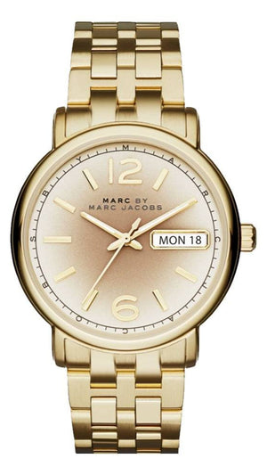Marc Jacobs Fergus Gunmetal Grey Dial Gold Steel Strap Watch for Women - MBM3429