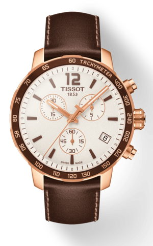 Tissot Quickster Chronograph White Dial Brown Leather Strap Watch For Men - T095.417.36.037.02