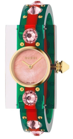 Gucci Vintage Web Pink Mother of Pearl Dial Two Tone Plastic Strap Watch For Women - YA143525