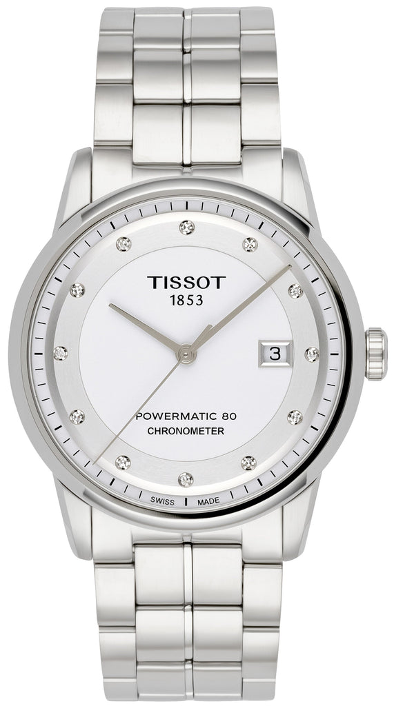 Tissot T Classic Luxury Powermatic 80 White Dial Silver Steel Strap Watch For Men - T086.408.11.016.00
