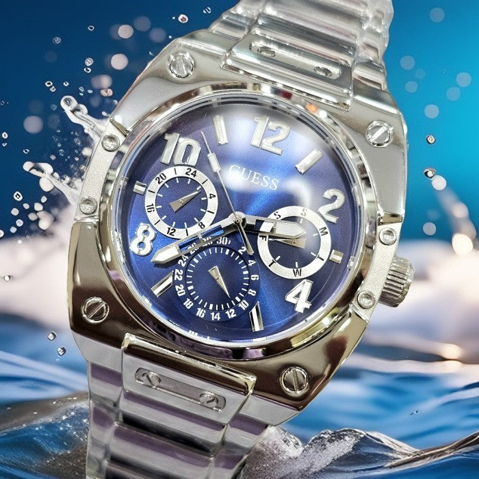 Guess Prodigy Chronograph Blue Dial Silver Steel Strap Watch For Men - GW0624G1