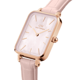 Daniel Wellington Quadro Pressed Mother of Pearl Pink Dial Pink Leather Strap Watch For Women - DW00100508
