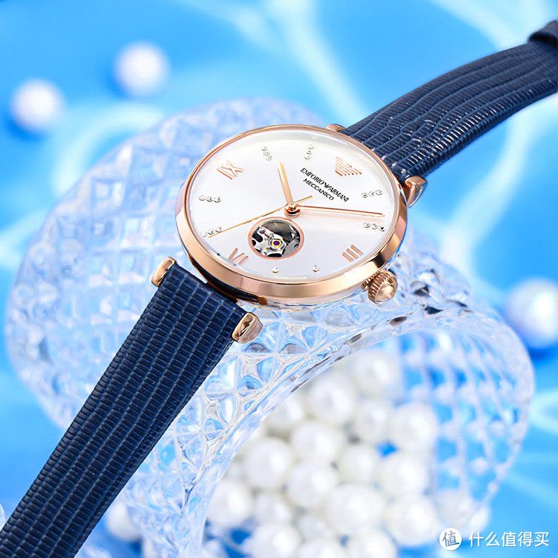 Emporio Armani Gianni T-Bar Analog Silver Dial Blue Leather Strap Watch For Women - AR60020