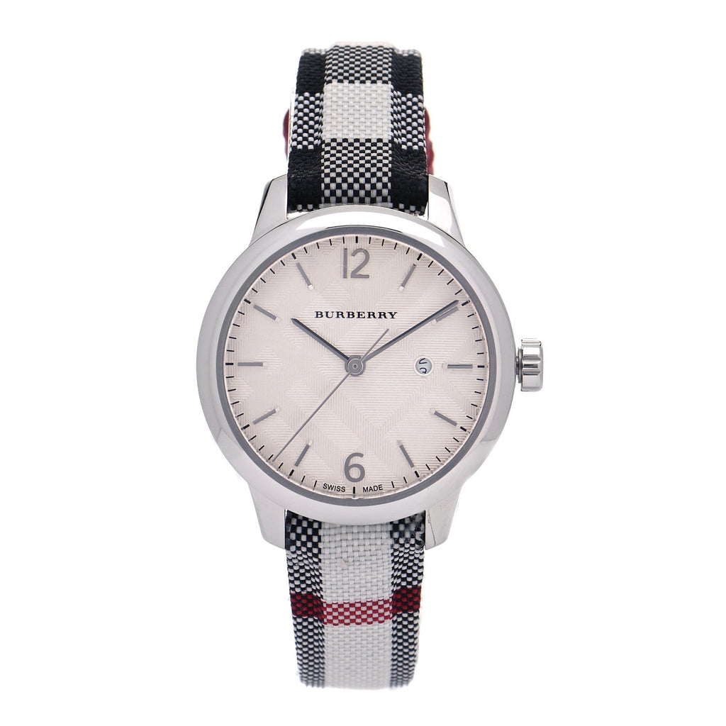 Burberry Classic Stone Silver Dial Horseberry Black Leather Strap Watch for Women - BU10103