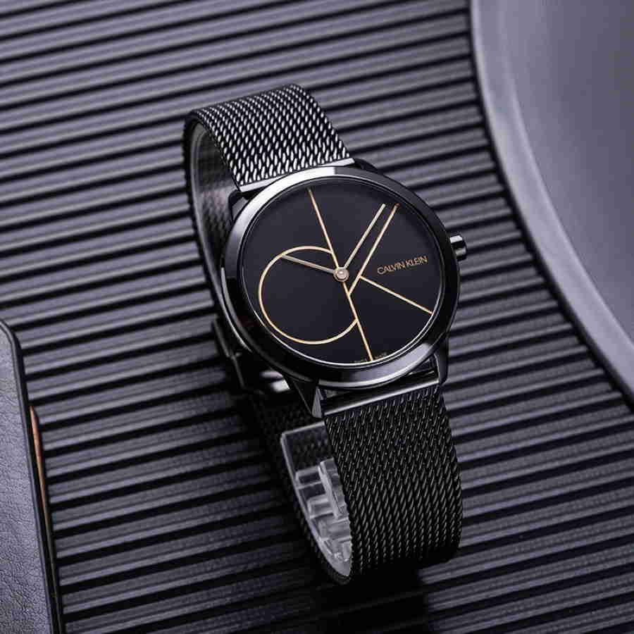 Calvin Klein Minimal Black Dial Black Mesh Bracelet Watch for Women - K3M224X1