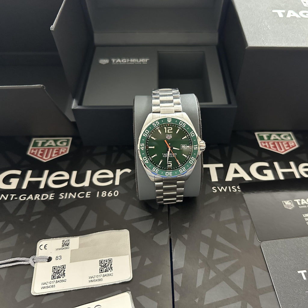 Tag Heuer Formula 1 Quartz Green Dial Silver Steel Strap Watch for Men - WAZ1017.BA0842