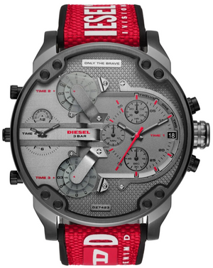 Diesel Mr Daddy 2.0 Chronograph Grey Dial Red Rubber Strap Watch For Men - DZ7423