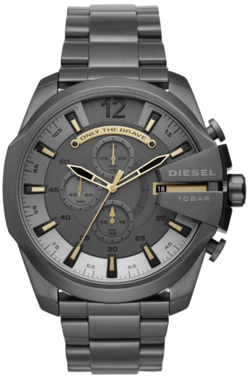 Diesel Mega Chief Chronograph Grey Dial Grey Steel Strap Watch For Men - DZ4466