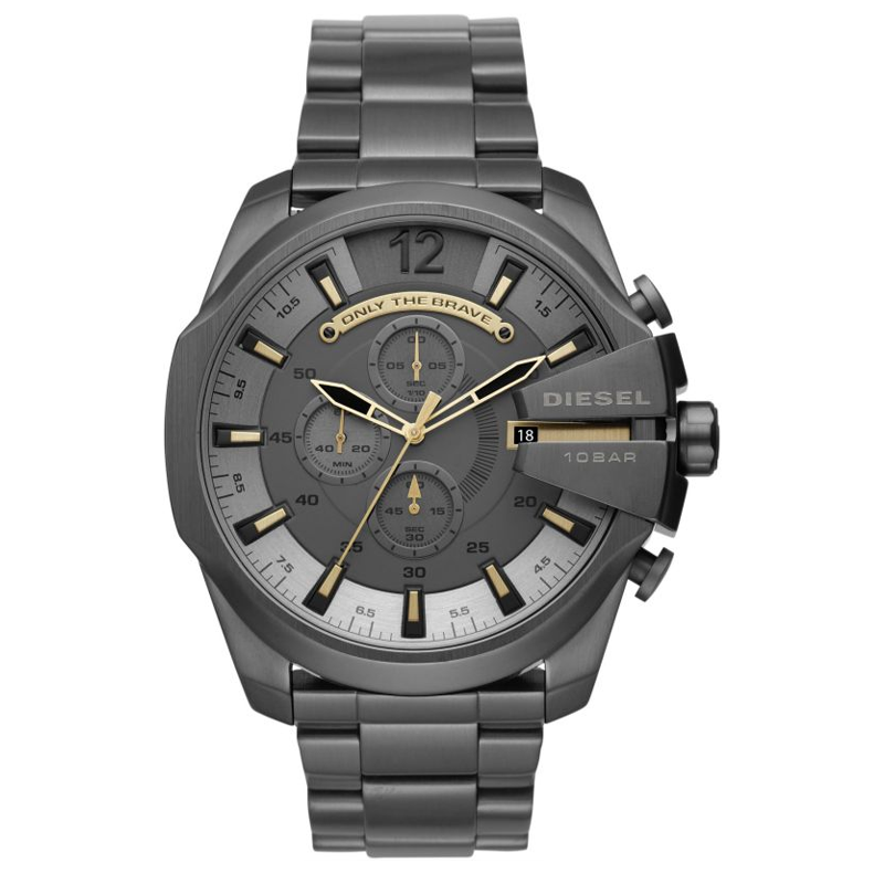 Diesel Mega Chief Chronograph Grey Dial Grey Steel Strap Watch For Men - DZ4466