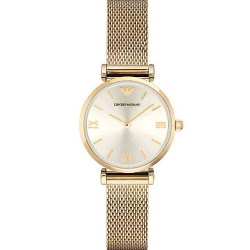 Emporio Armani Retro Gold Dial Gold Mesh Bracelet Watch For Women - AR1957