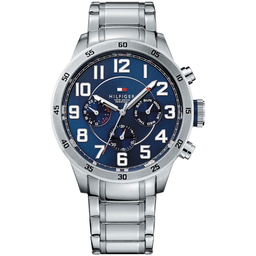 Tommy Hilfiger Trent Chronograph Blue Dial Silver Steel Strap Watch for Men - 1791053