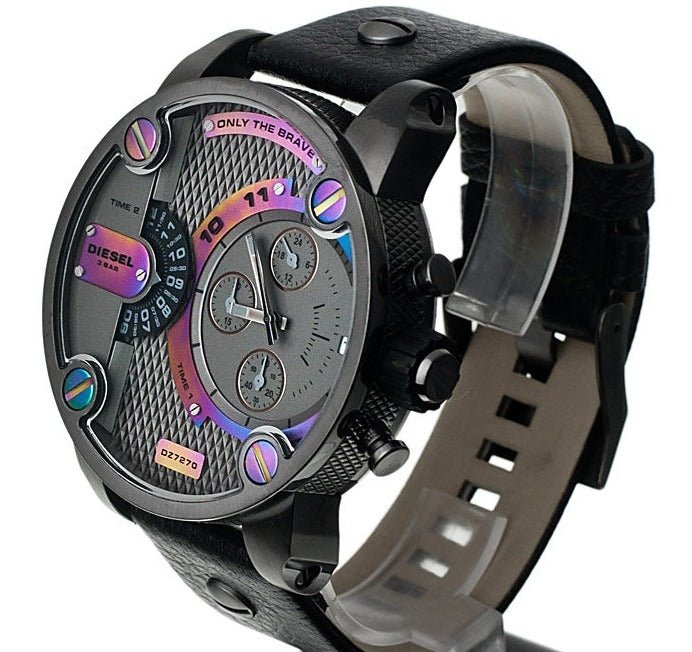 Diesel Badass Chronograph Anthracite Dial Black Leather Strap Watch For Men - DZ7270