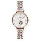 Emporio Armani Gianni T-Bar Analog White Dial Two Tone Steel Strap Watch For Women - AR60019