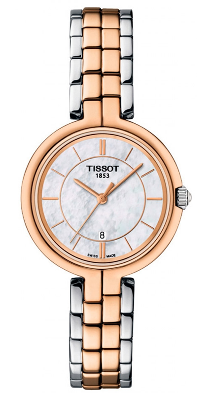 Tissot T Lady Flamingo Mother of Pearl White Dial Two Tone Steel Strap Watch For Women - T094.210.22.111.00