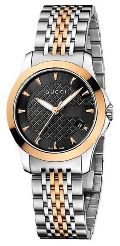 Gucci G Timeless Black Dial Two Tone Steel Strap Watch For Women - YA126512