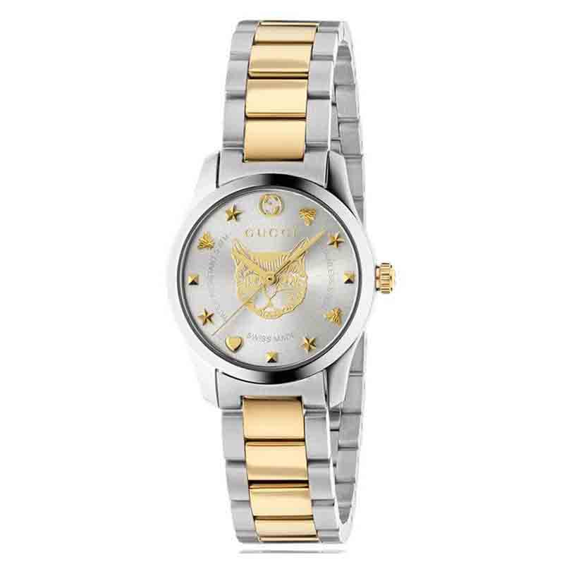 Gucci G Timeless Quartz Silver Dial Two Tone Steel Strap Watch For Women - YA126596