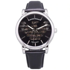 Emporio Armani Analog Automatic Black Dial Black Leather Strap Watch For Men - AR60040