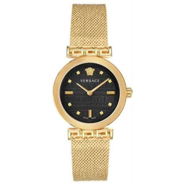 Versace Meander Black Dial Gold Mesh Bracelet Watch for Women - VELW00720
