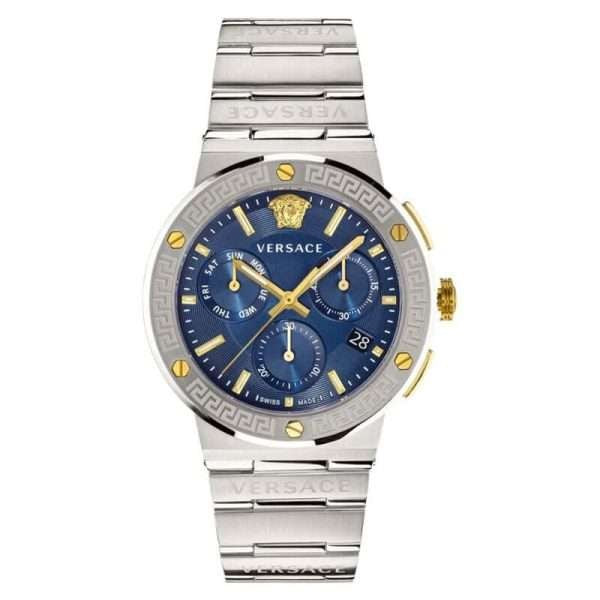 Versace Greca Quartz Blue Dial Silver Steel Strap Watch For Men - VEZ900221