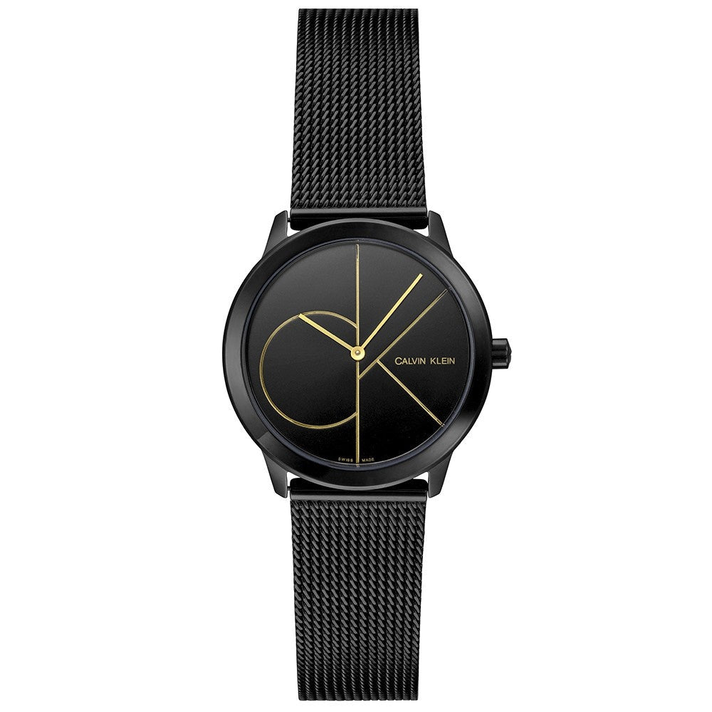 Calvin Klein Minimal Black Dial Black Mesh Bracelet Watch for Women - K3M224X1