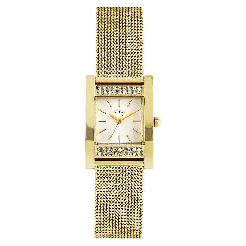 Guess Nouveau Diamonds Gold Dial Gold Mesh Bracelet Watch for Women - W0127L2