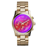 Michael Kors Runway Iridescent Pink Dial Gold Steel Strap Watch for Women - MK5939