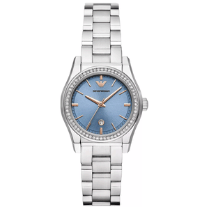 Emporio Armani Federica Three-Hand Date Blue Dial Silver Steel Strap Watch For Women - AR11593