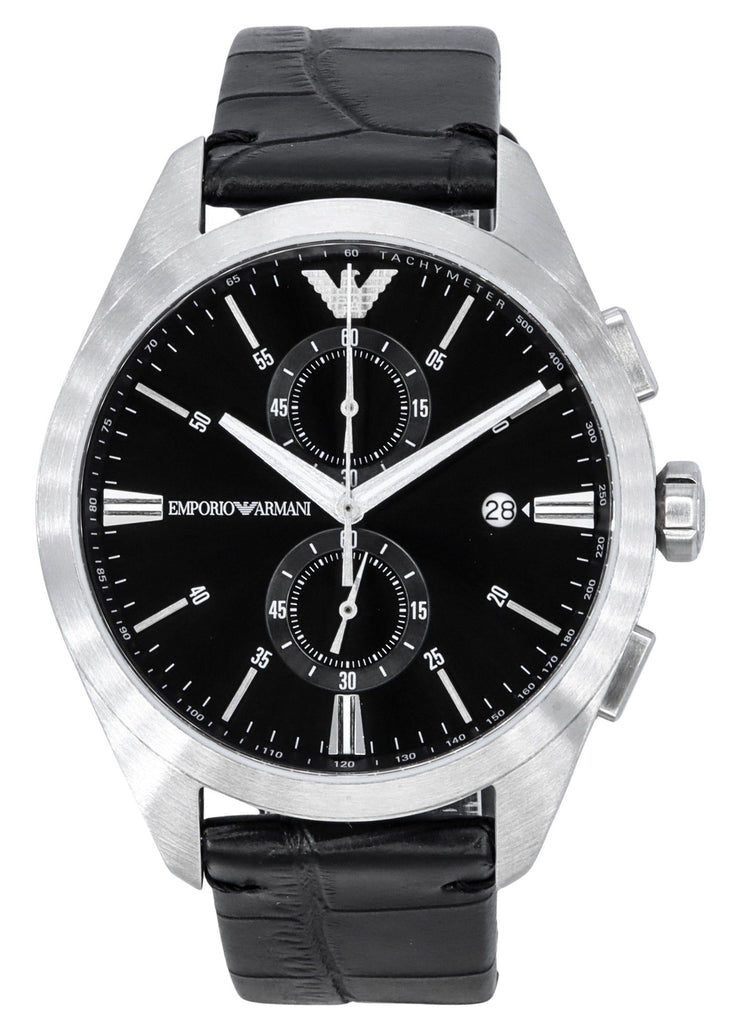Emporio Armani Claudio Chronograph Black Dial Black Leather Strap Watch For Men - AR11542