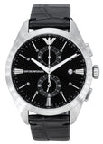 Emporio Armani Claudio Chronograph Black Dial Black Leather Strap Watch For Men - AR11542