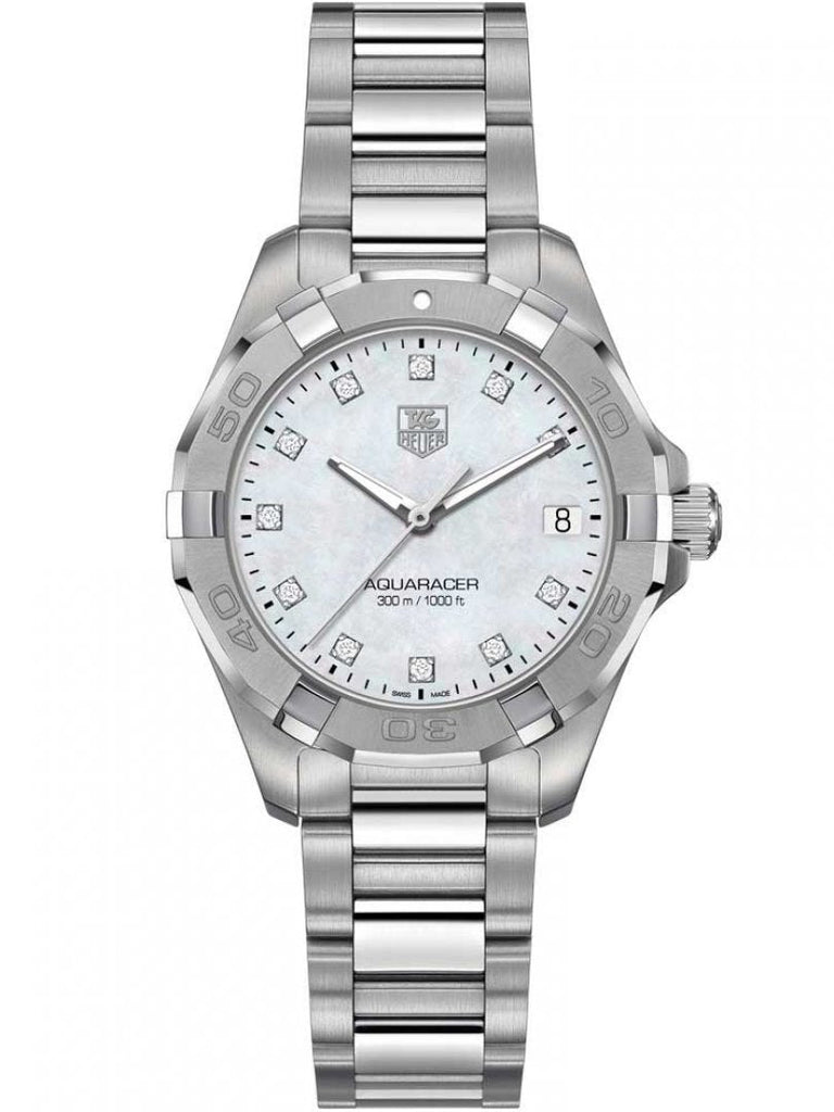 Tag Heuer Aquaracer Diamonds Mother of Pearl Dial Silver Steel Strap Watch for Women - WBD1414.BA0741