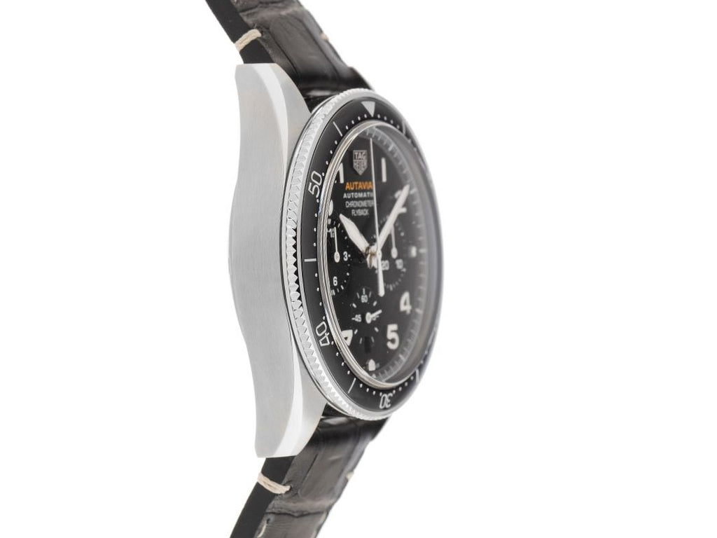 Tag Heuer Autavia Chronometer Flyback Automatic Chronograph Black Dial Black Leather Strap Watch for Men - CBE511A.FC8279