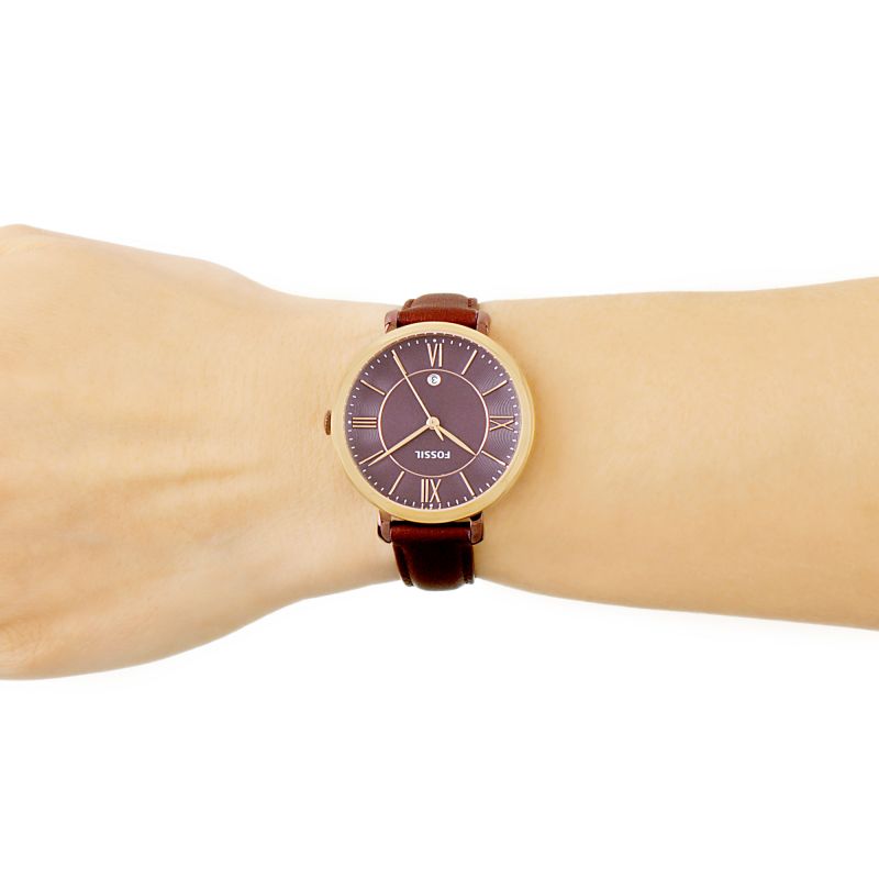 Fossil Jacqueline Burgundy Dial Burgundy Leather Strap Watch for Women  - ES4099